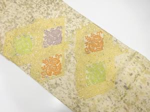 アンティーク　服部織物製　こはく錦　斜め格子に桐模様織り出し袋帯(材料)